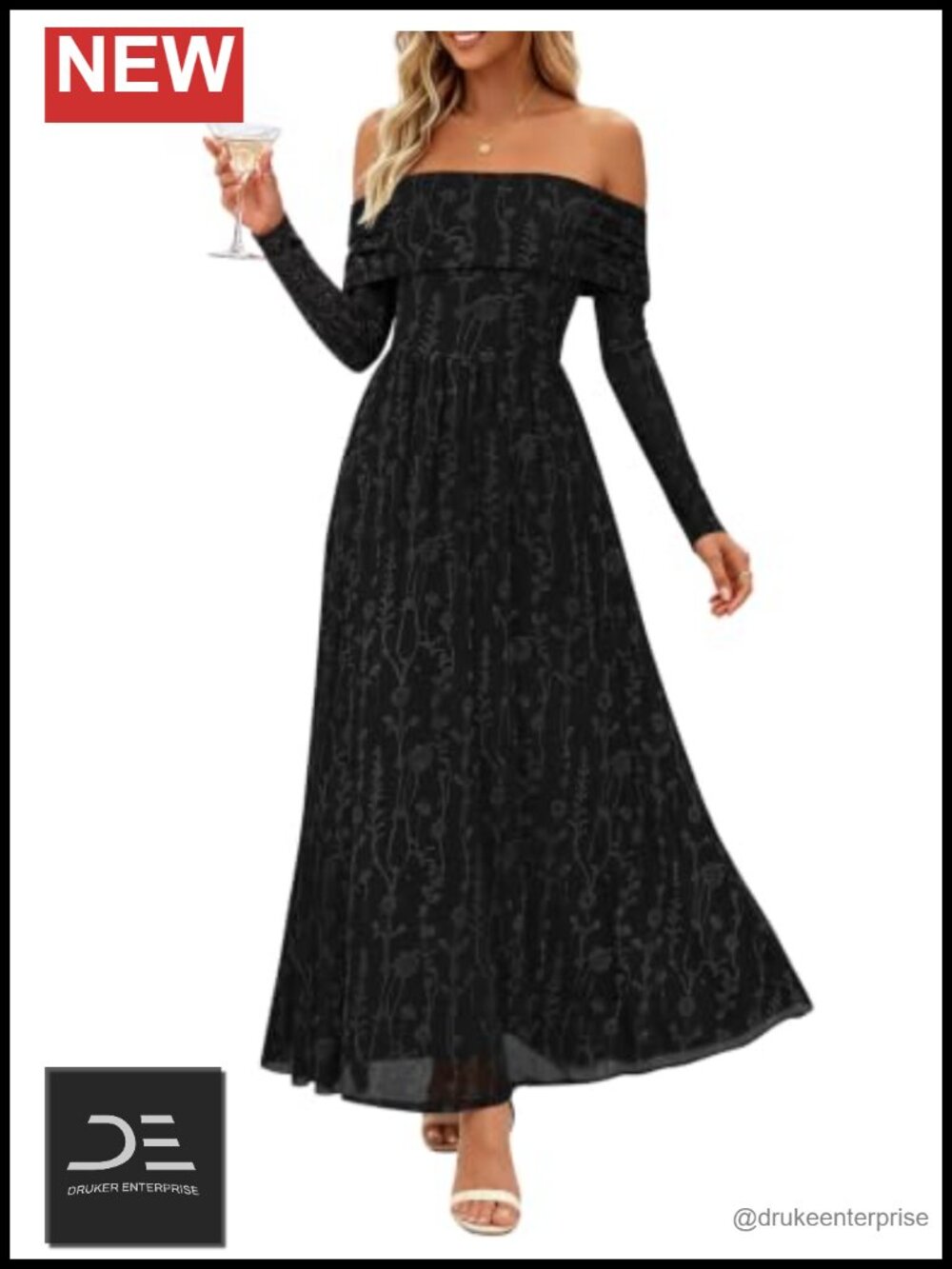 Floral Off Shoulder Maxi Dress Long Sleeve Backless Formal Wedding Guest